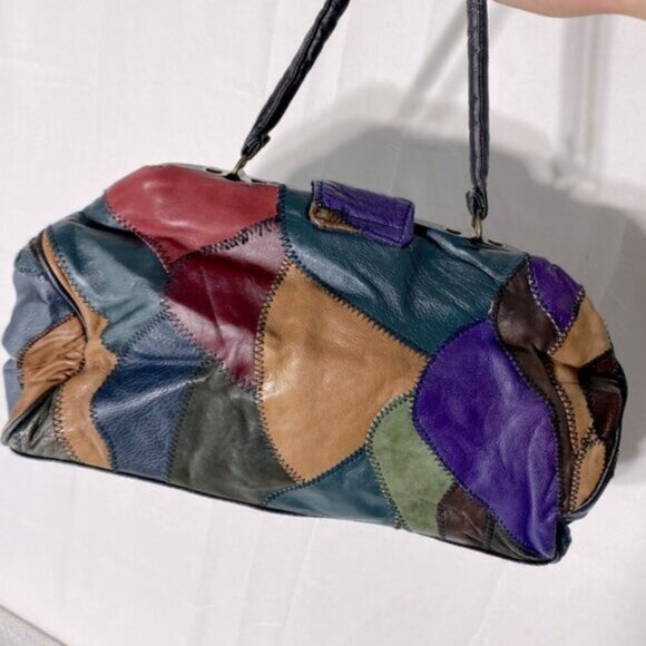 Vintage 90’s Multicolour Patchwork Leather Handbag Purse - Picture 2 of 15